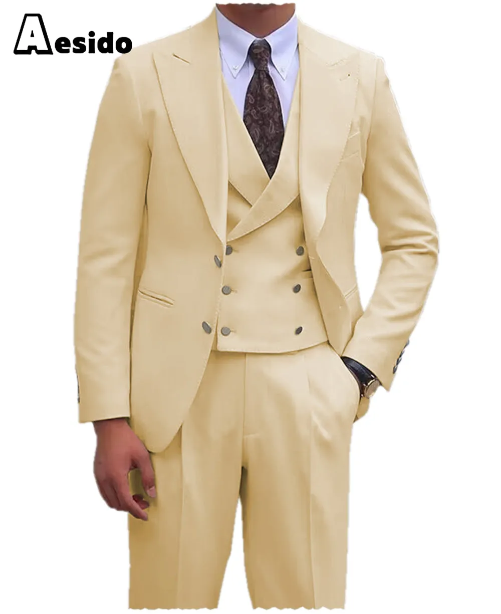 3 Pieces Peak Lapel Men Suit（Blazer Vest Pants）