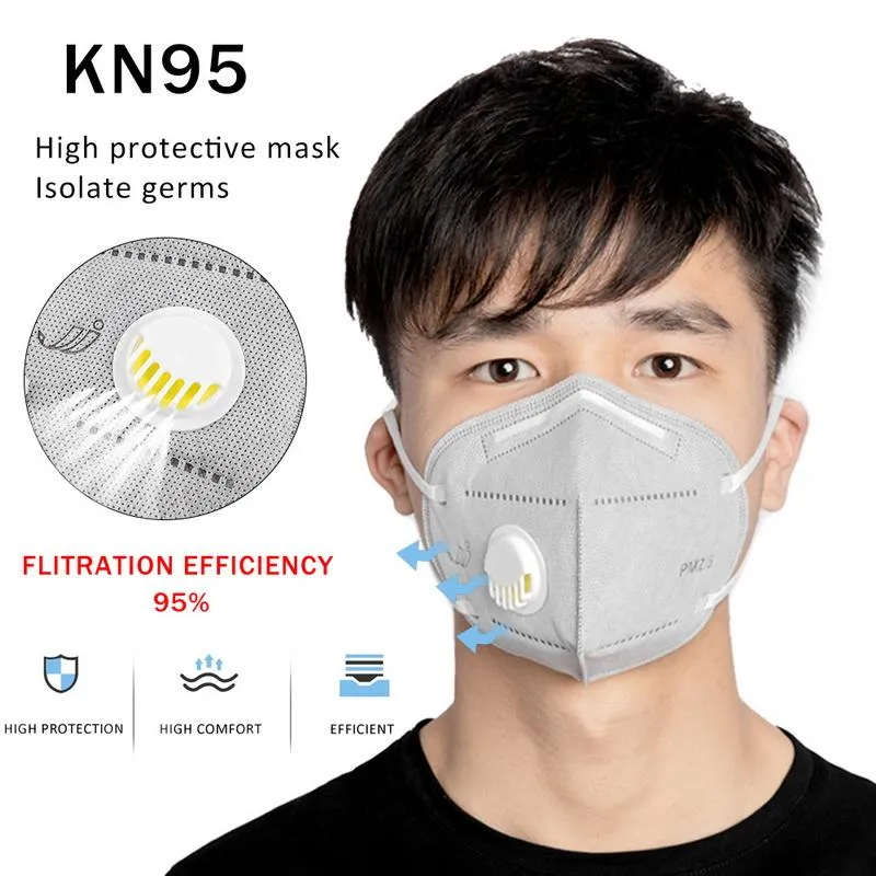 5 Pcs High Quality KN95 Mask PM2.5 Mouth Cover Dust Masks Breathing Valve Folding Non- Wholesale Dropshipping