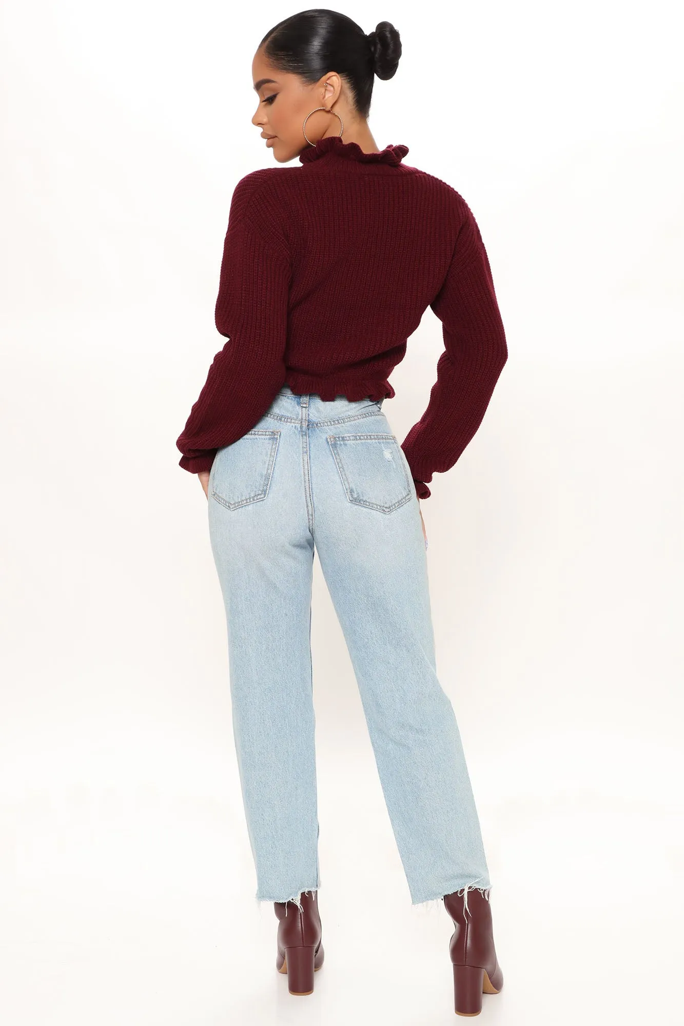 All To Myself Cropped Sweater - Burgundy