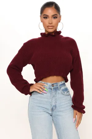 All To Myself Cropped Sweater - Burgundy