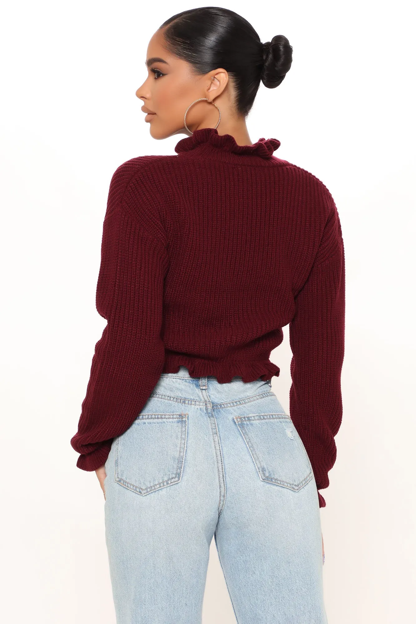 All To Myself Cropped Sweater - Burgundy