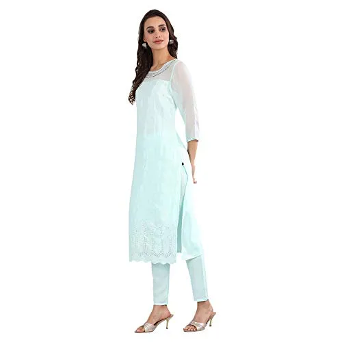 Aurelia Women's Art Silk Salwar Suit Set (19FED10116-600614_T-Blue_M)