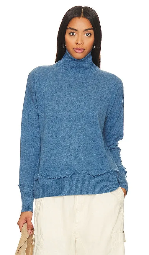 Autumn Cashmere Frayed Hem Mock Neck in Blue