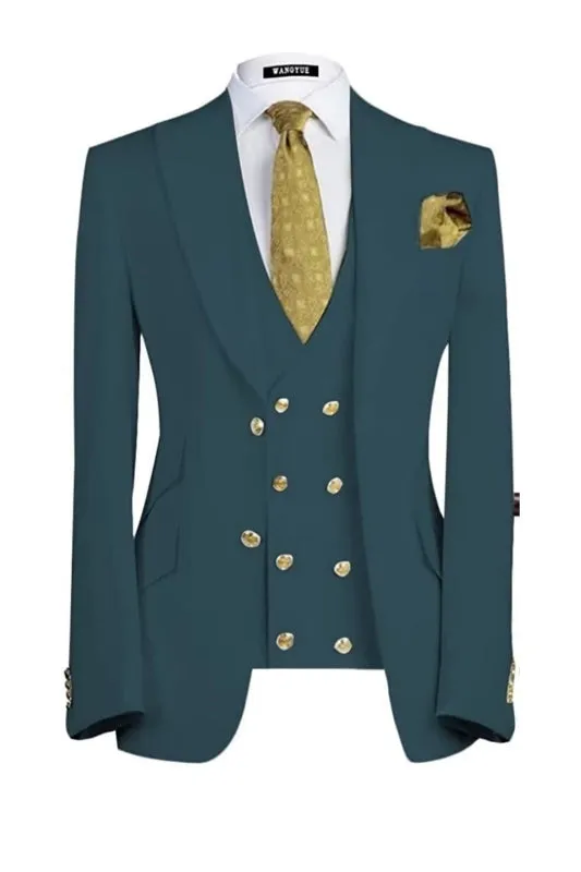 Baldwin Formal Teal Three-Piece Peaked Lapel Business Suit For Men