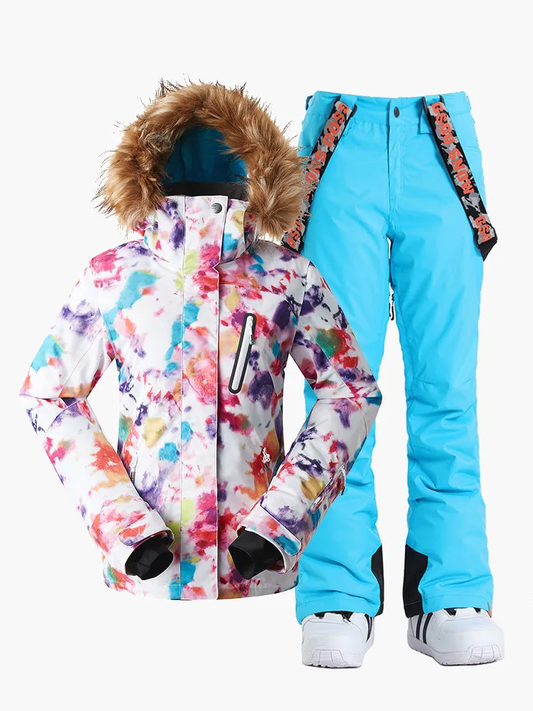 Camo Ski Suit For Women Snowboard Jacket Yellow Pants Sets