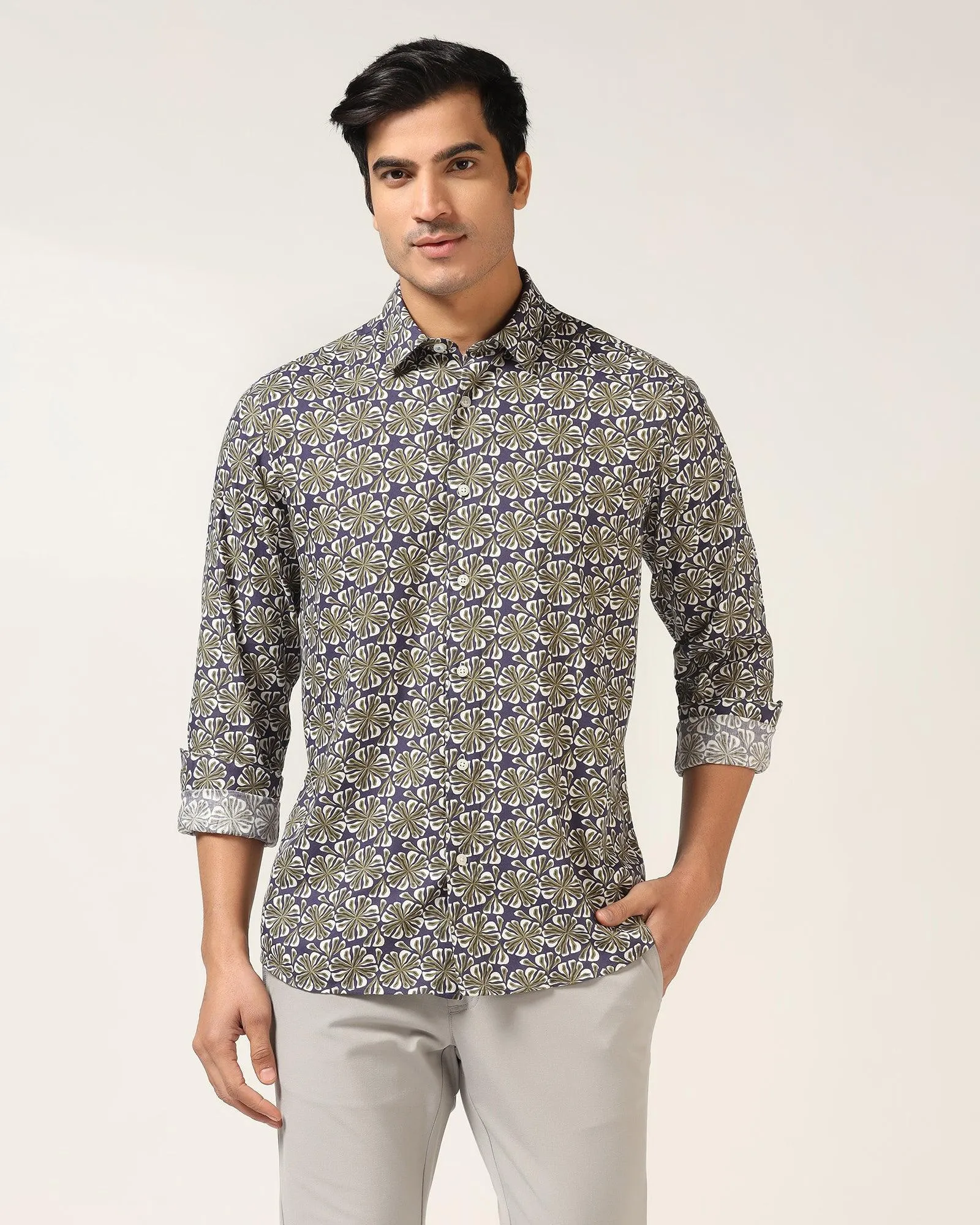 Casual Blue Printed Shirt - Melon