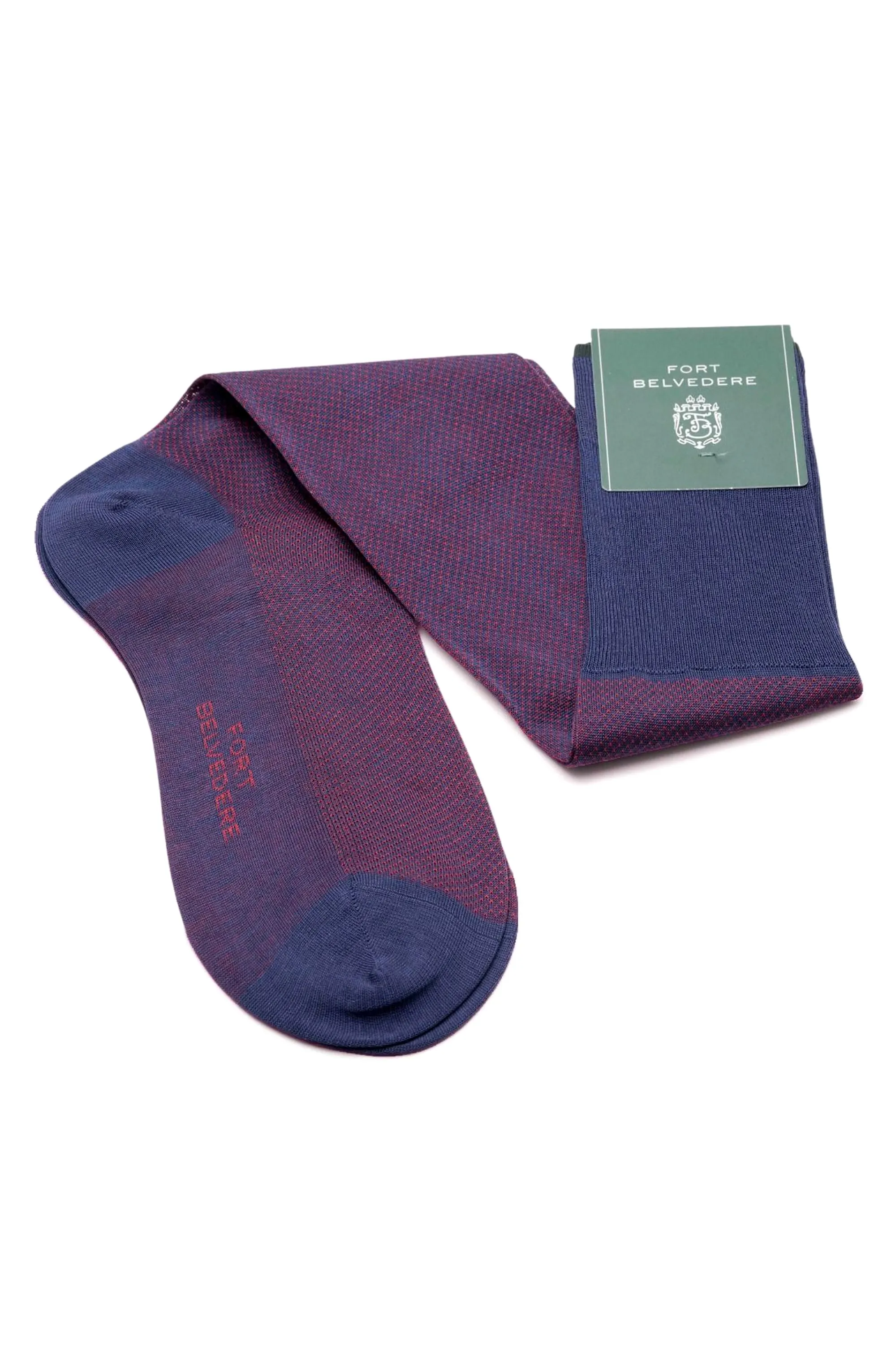 Dark Blue & Red Two-Tone Solid Cotton Socks