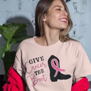 Give Cancer The Boot T-Shirt, Cancer Survivor Tee, All Ribbons, 50  T-Shirt Colors, Cancer Awareness Shirts