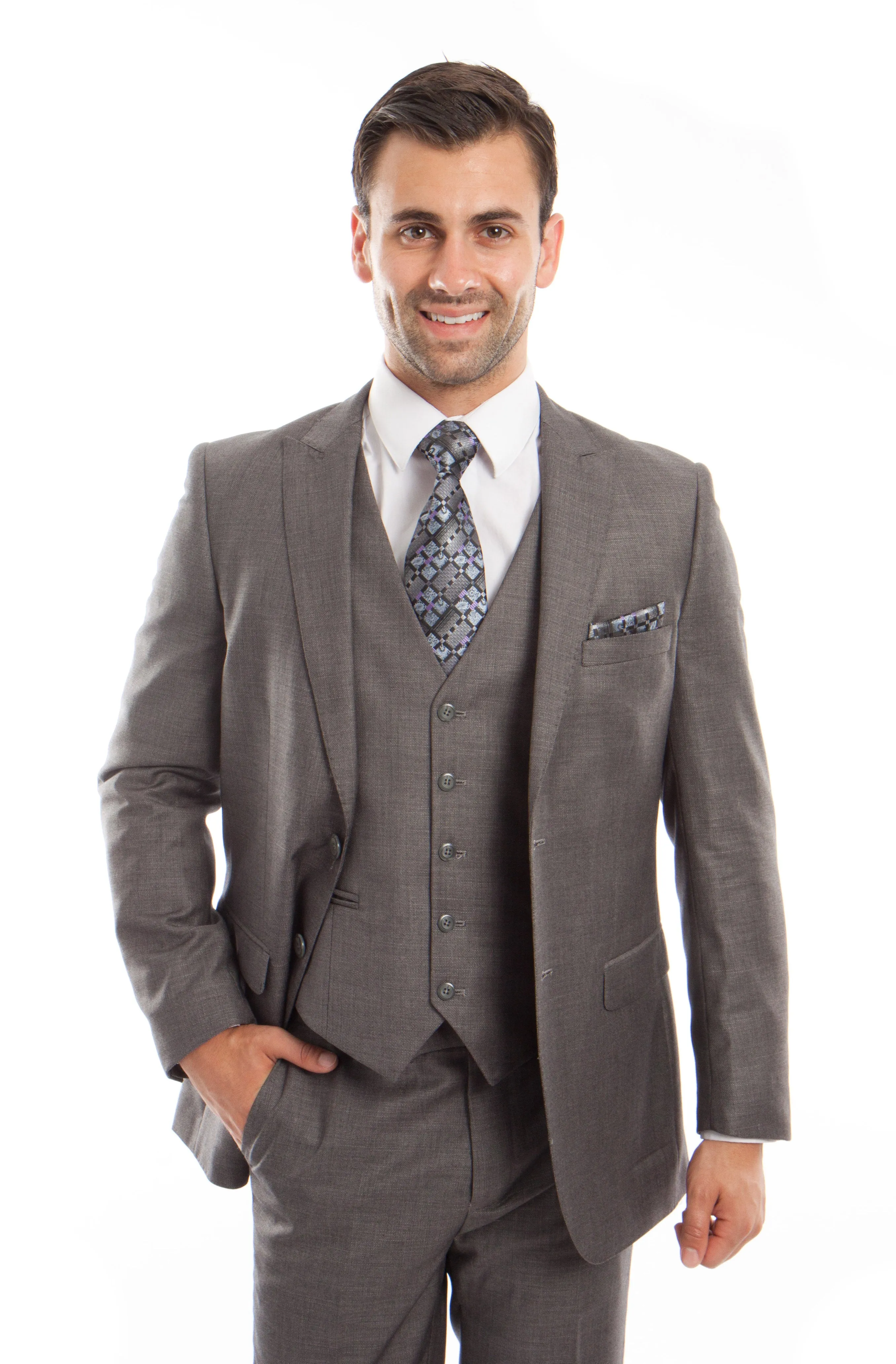 Gray 3-PC Slim Fit Stretch Suits For Men