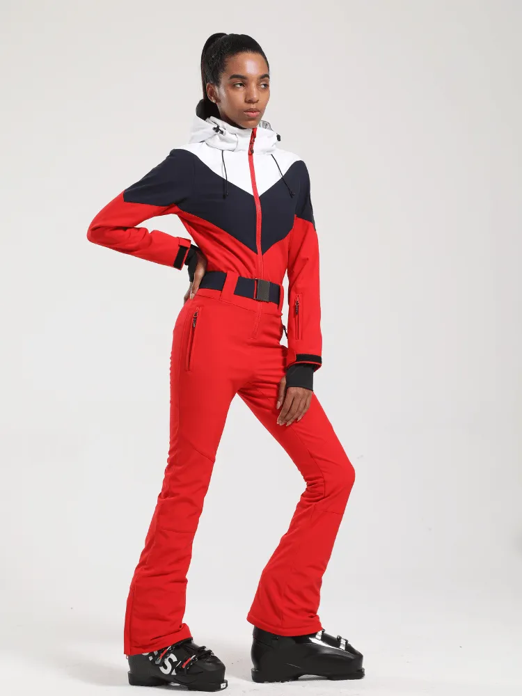 Gsou Snow Retro Belted Slim Ski Jumpsuit - Women's