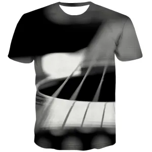 Guitar T-shirt Men Music T shirts Funny Wooden T-shirts Graphic Metal Tshirts Cool