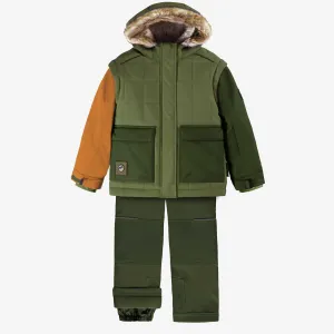 Habit de neige deux pièces vert et orange, enfant || Two-piece green and orange snowsuit, child