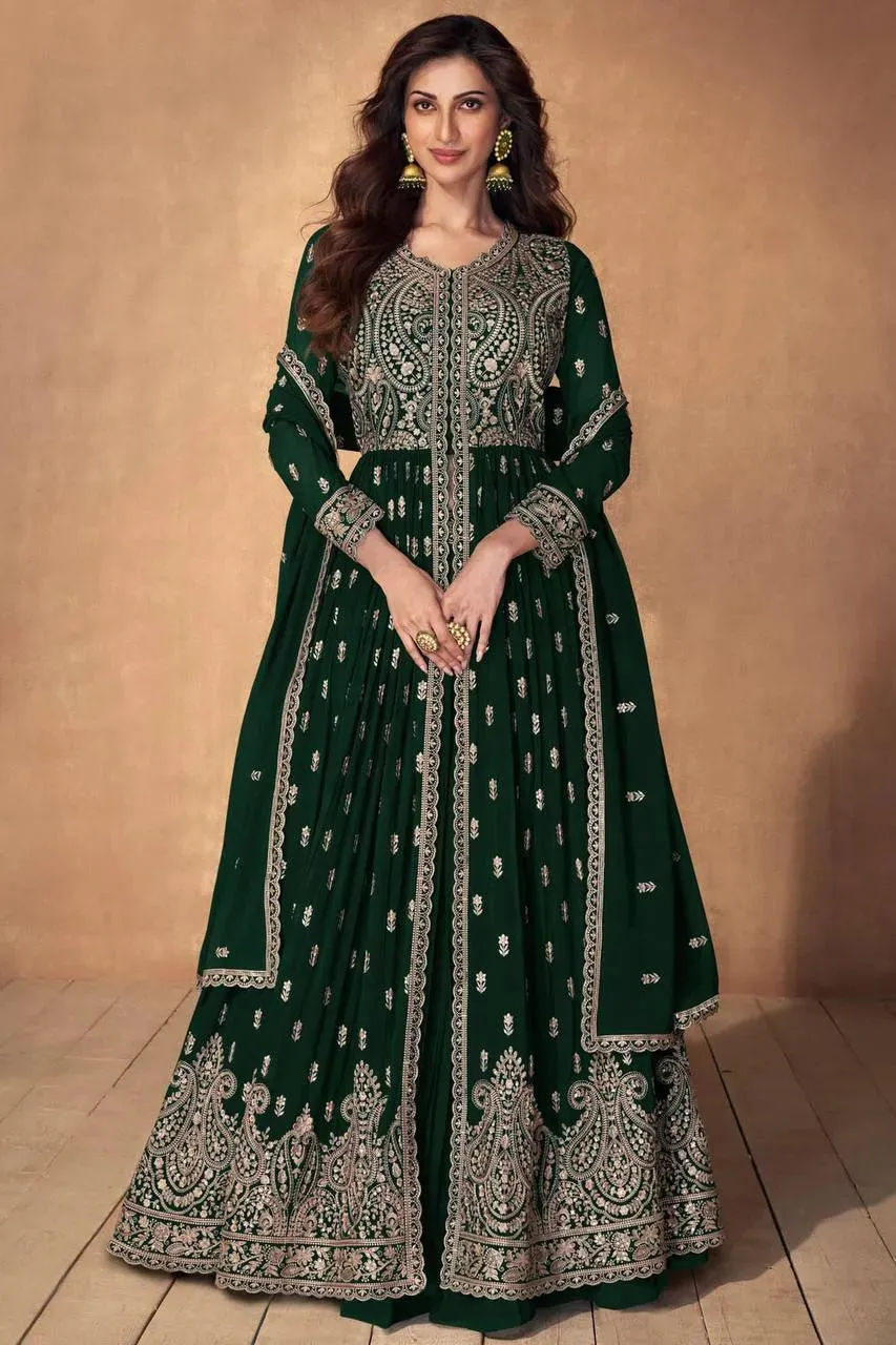 Iconic Designer Faux Georgette Embroidered Anarkali Suits