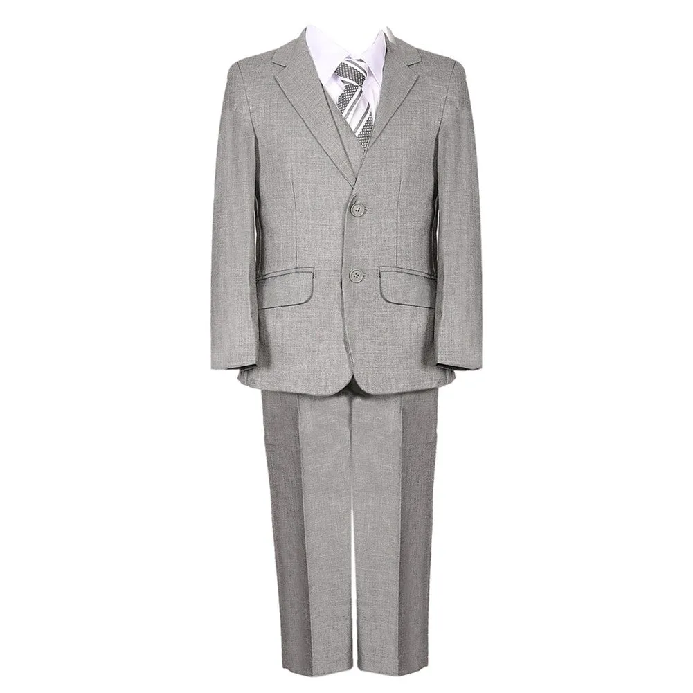 Little Boys Gray Fancy 5 Piece Vest Jacket Pants Special Occasion Suit 2-7