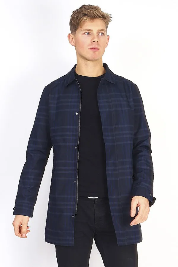 LONGLINE NAVY CHECK MAC JACKET