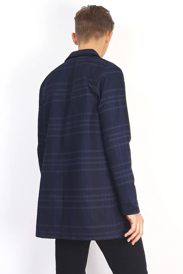 LONGLINE NAVY CHECK MAC JACKET