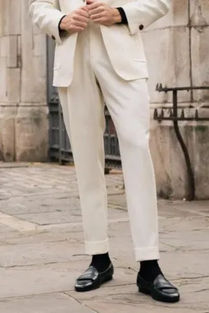 Men Elegant Off-White Pant Office Formal Wear Trouser Gift for Men Off-White Trousers Groomsmen Gift