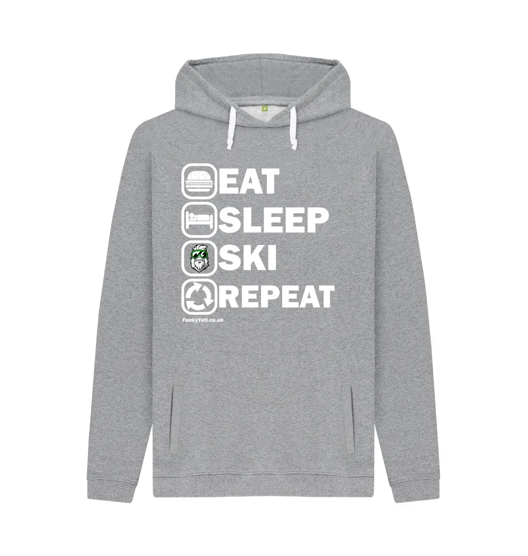 Men's Eat Sleep Ski Repeat Organic Pullover Hoodie