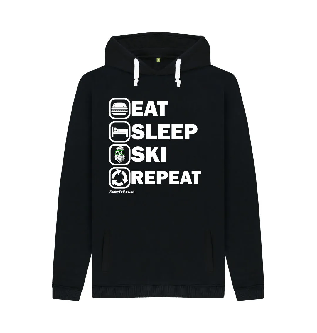 Men's Eat Sleep Ski Repeat Organic Pullover Hoodie