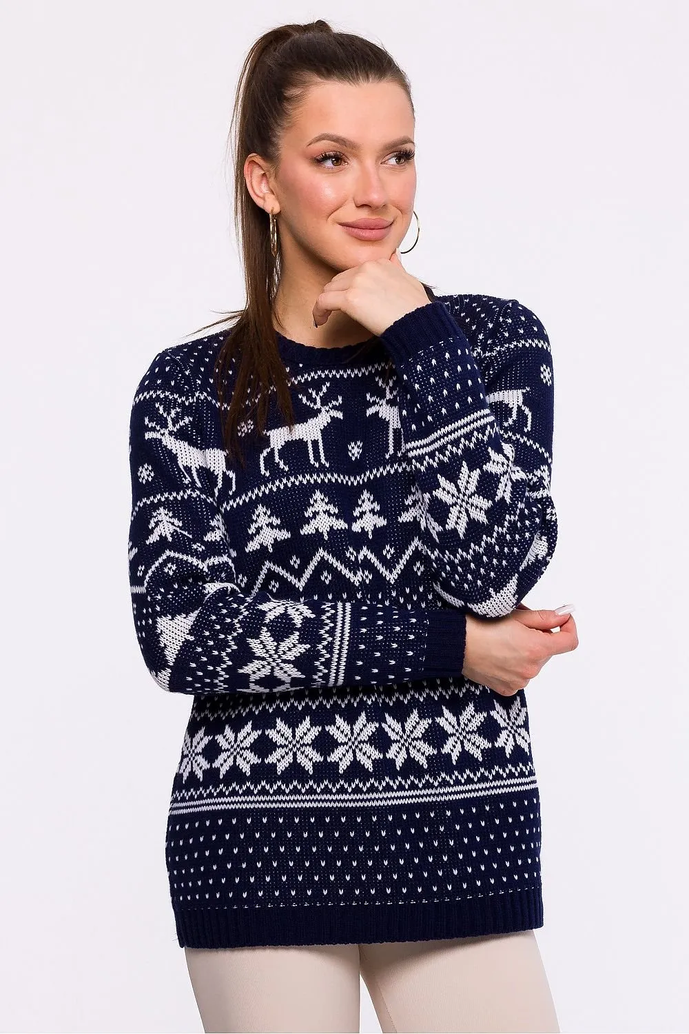 MOE Navy Blue Holiday Pattern Christmas Sweater From Poland