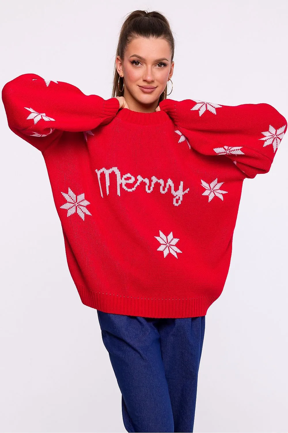 MOE Red "Merry" Written Oversized Snowflake Christmas Sweater ❄️