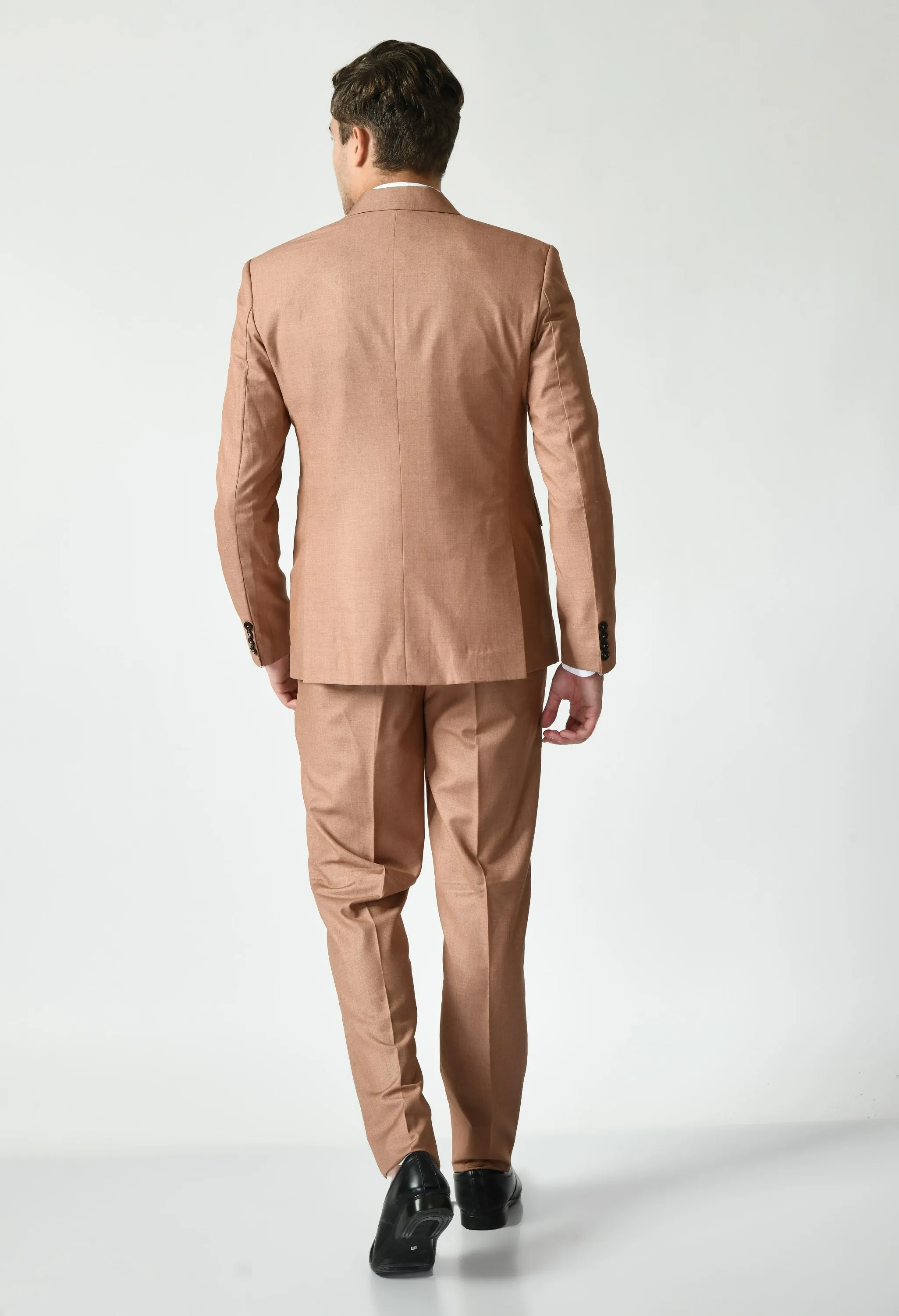 Peach Solid Knitted Slim Fit Suit