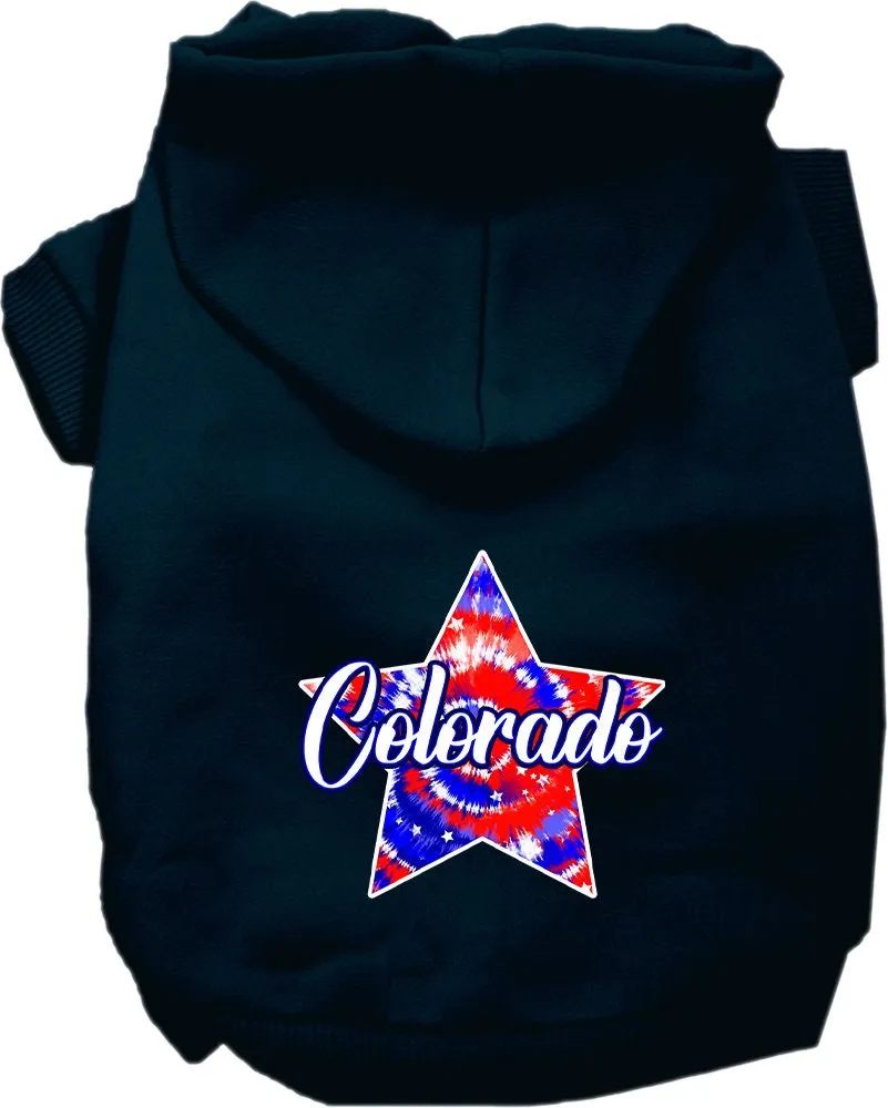 Pet Dog & Cat Screen Printed Hoodie for Small to Medium Pets (Sizes XS-XL), "Colorado Patriotic Tie Dye"