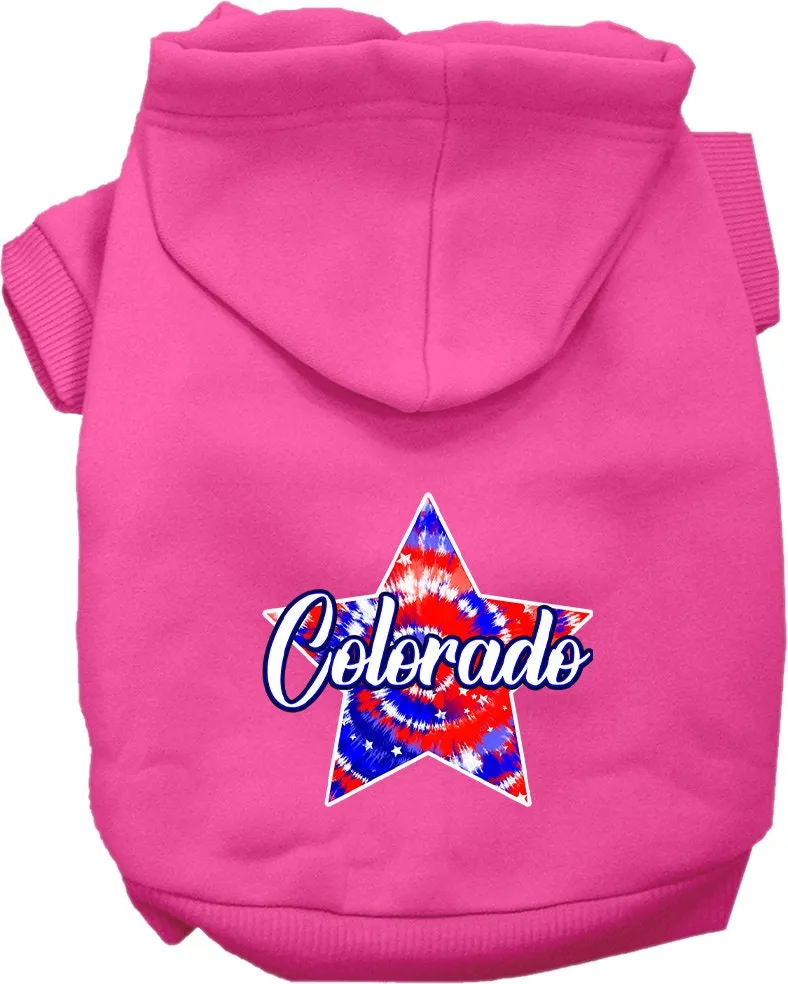 Pet Dog & Cat Screen Printed Hoodie for Small to Medium Pets (Sizes XS-XL), "Colorado Patriotic Tie Dye"