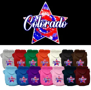 Pet Dog & Cat Screen Printed Hoodie for Small to Medium Pets (Sizes XS-XL), "Colorado Patriotic Tie Dye"