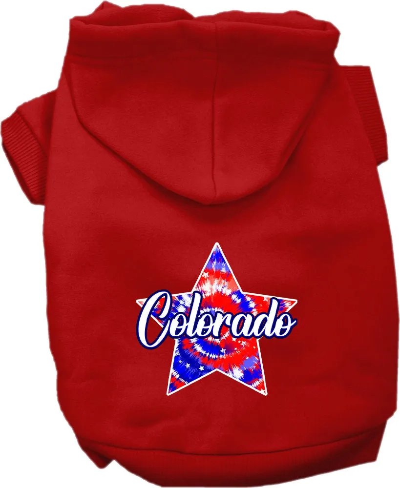 Pet Dog & Cat Screen Printed Hoodie for Small to Medium Pets (Sizes XS-XL), "Colorado Patriotic Tie Dye"