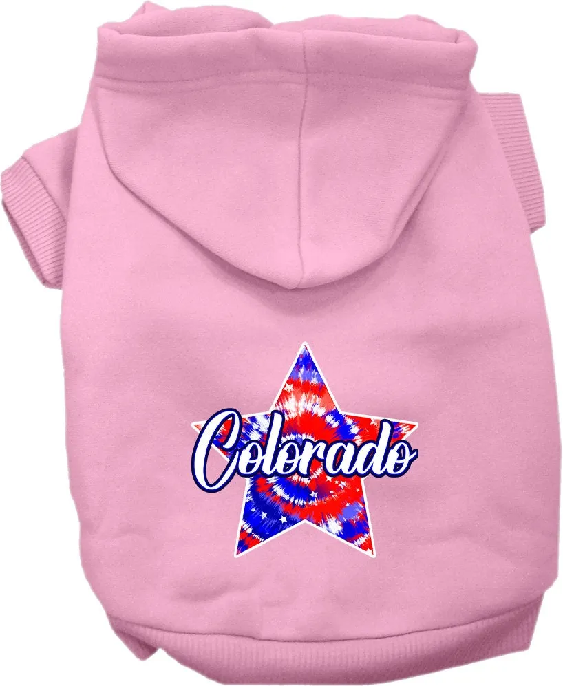 Pet Dog & Cat Screen Printed Hoodie for Small to Medium Pets (Sizes XS-XL), "Colorado Patriotic Tie Dye"