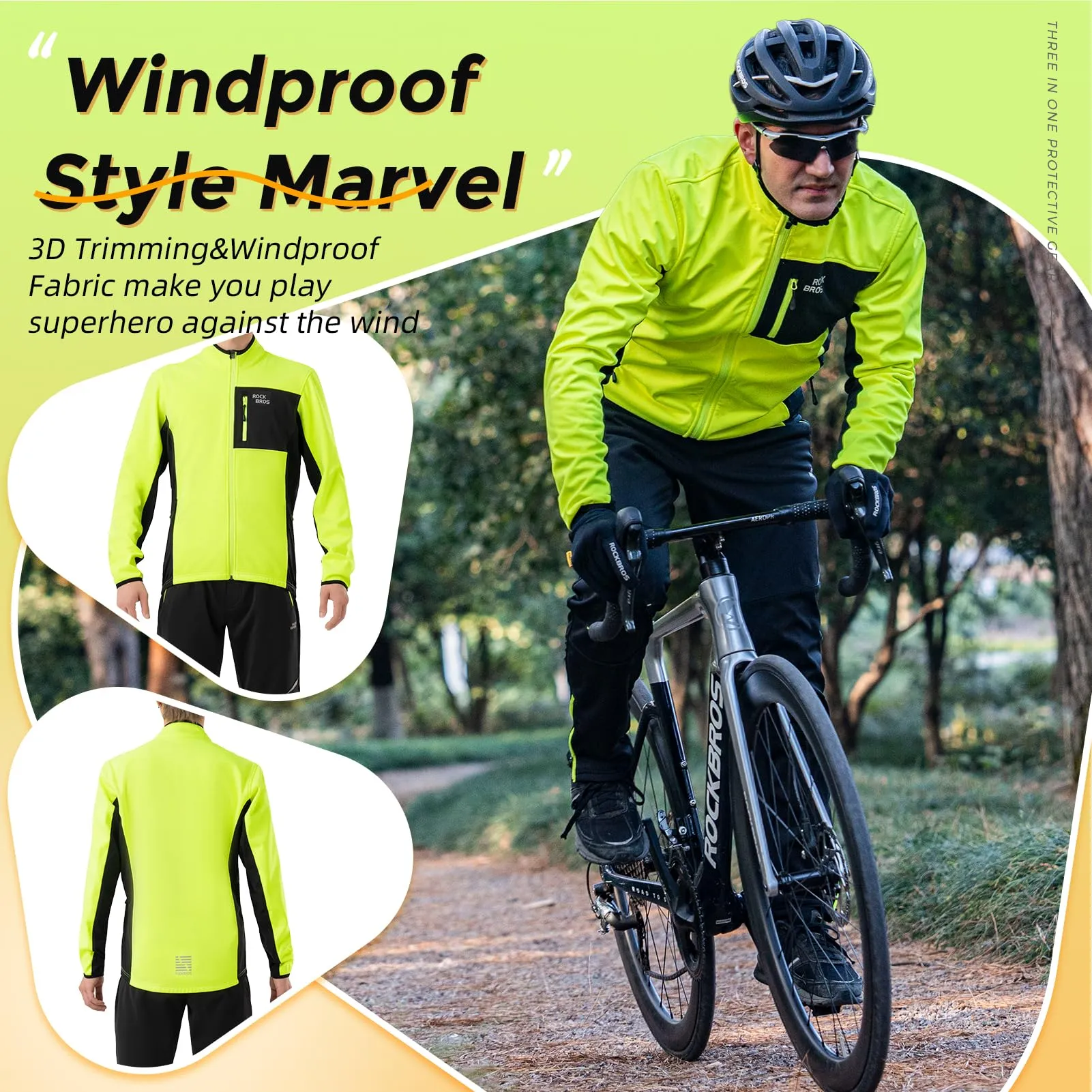 ROCKBROS Cycling Thermal Bike Jackets Winter Warm UP Breathable Windproof 3 Pockets