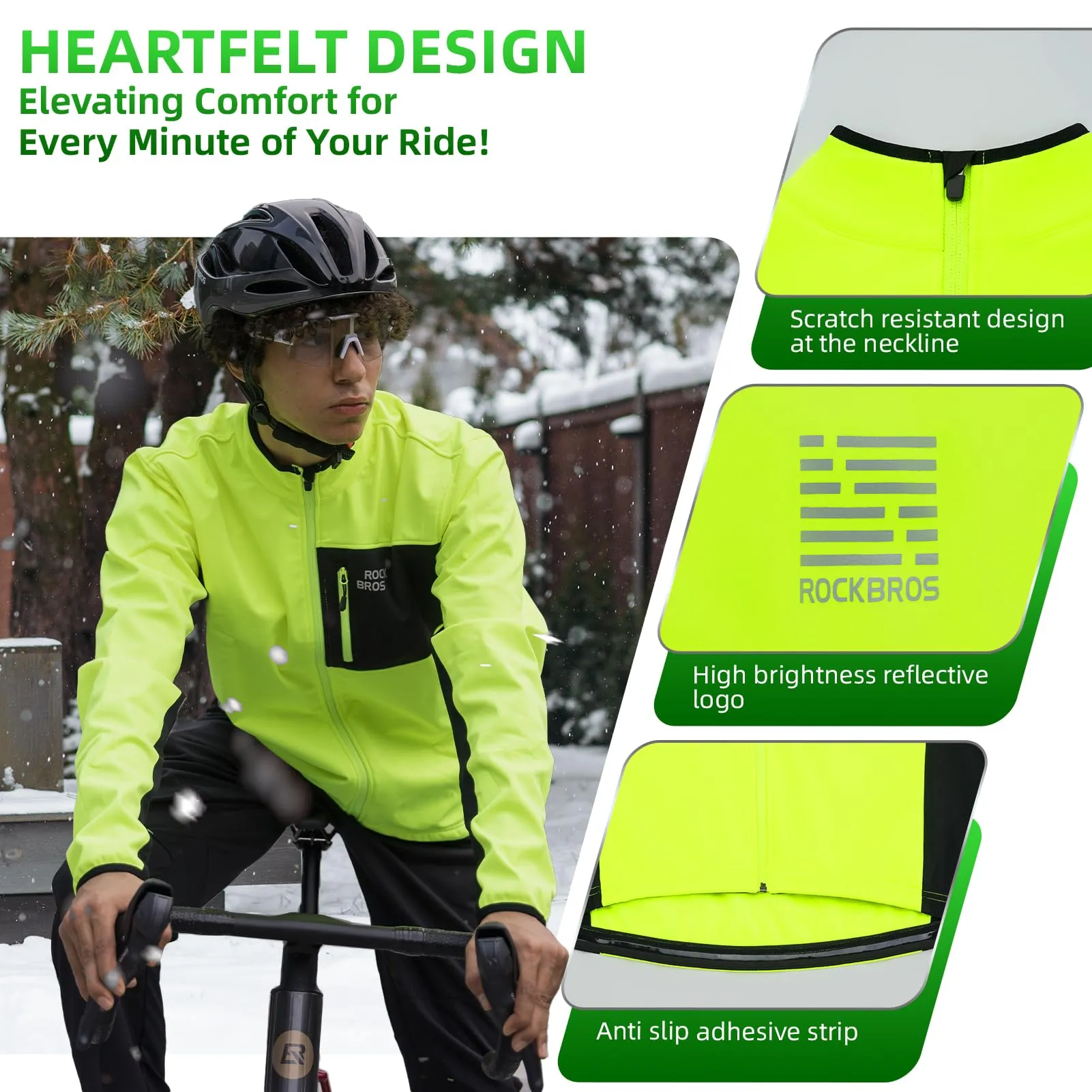 ROCKBROS Cycling Thermal Bike Jackets Winter Warm UP Breathable Windproof 3 Pockets