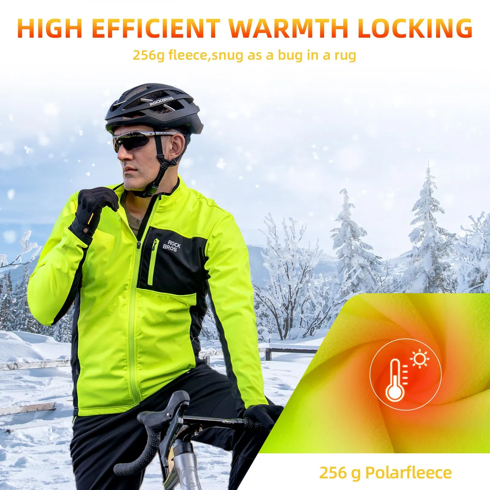 ROCKBROS Cycling Thermal Bike Jackets Winter Warm UP Breathable Windproof 3 Pockets