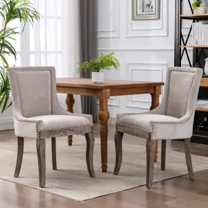 Set of 2 Solid Wood Fabric Upholstered Dining Chair Soft Comfortable