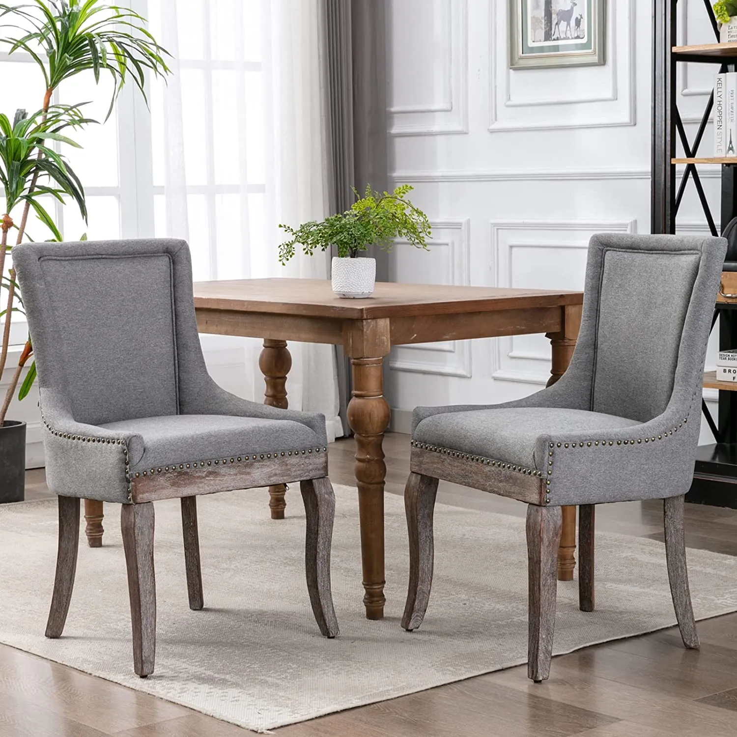 Set of 2 Solid Wood Fabric Upholstered Dining Chair Soft Comfortable