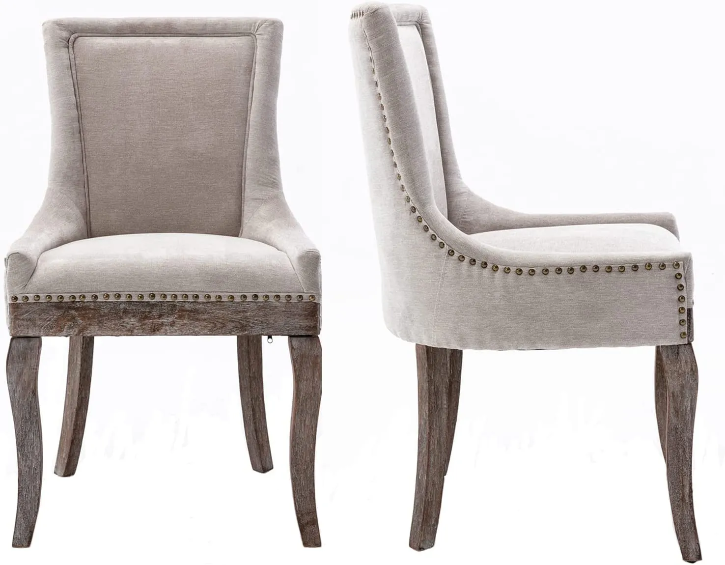 Set of 2 Solid Wood Fabric Upholstered Dining Chair Soft Comfortable