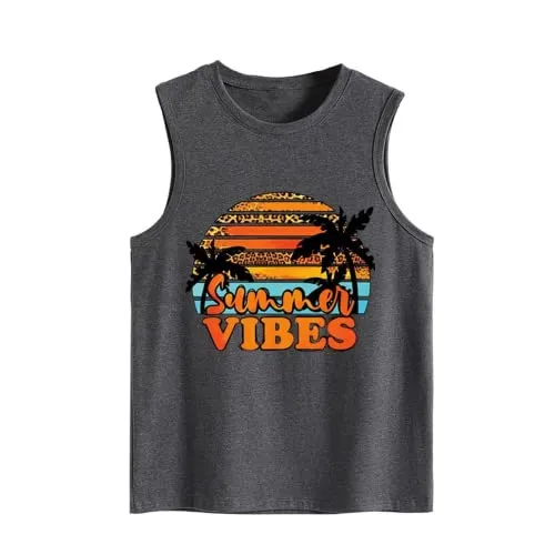 Summer Vibes Tank Tops Women Positive Life Holiday Quote Summer Vacation Cute Beach Shirt