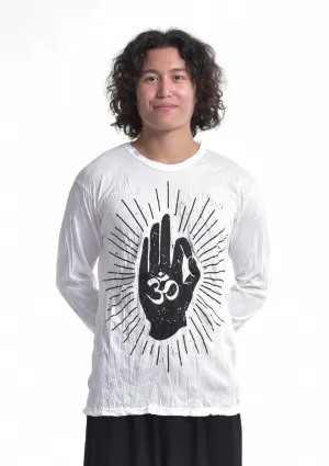 Sure Design Unisex Hand of Om Long Sleeve T-Shirt White