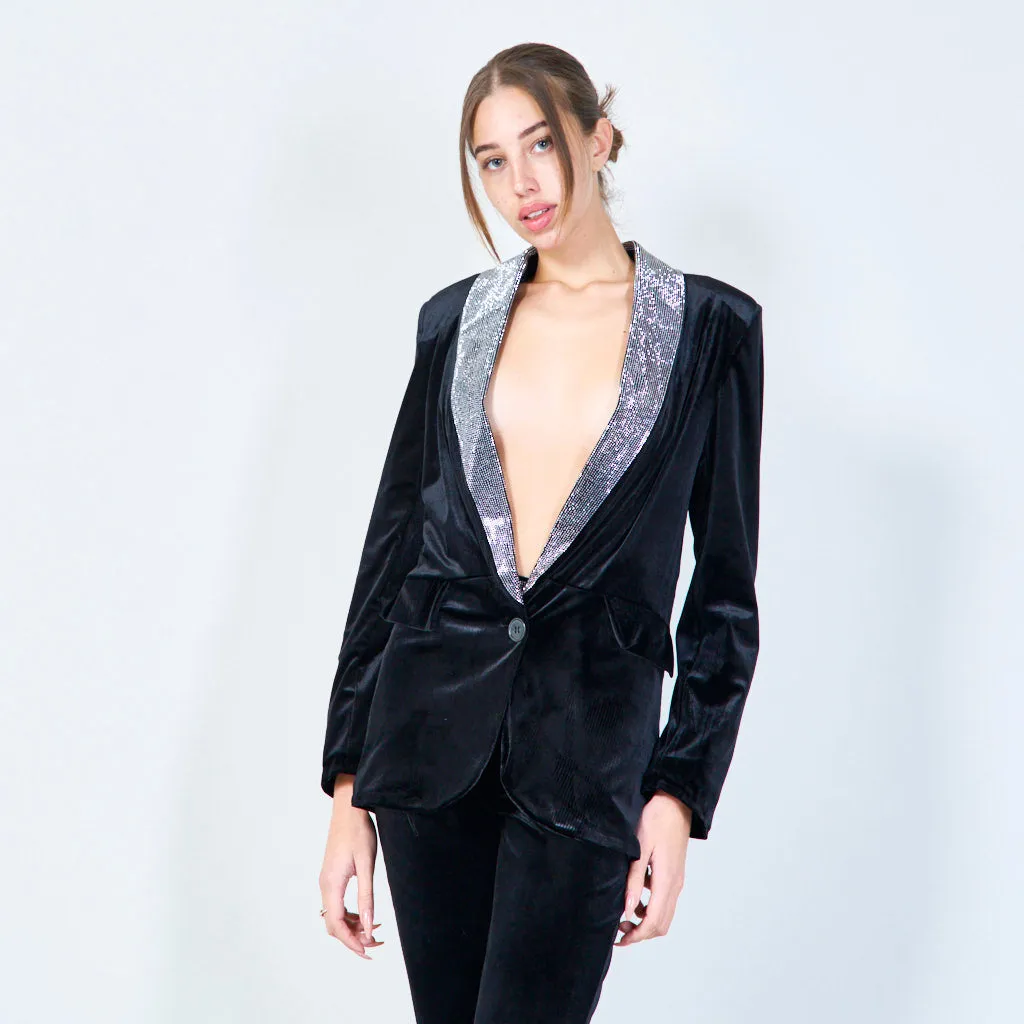 Velvet blazer with embellished lapel wholesale