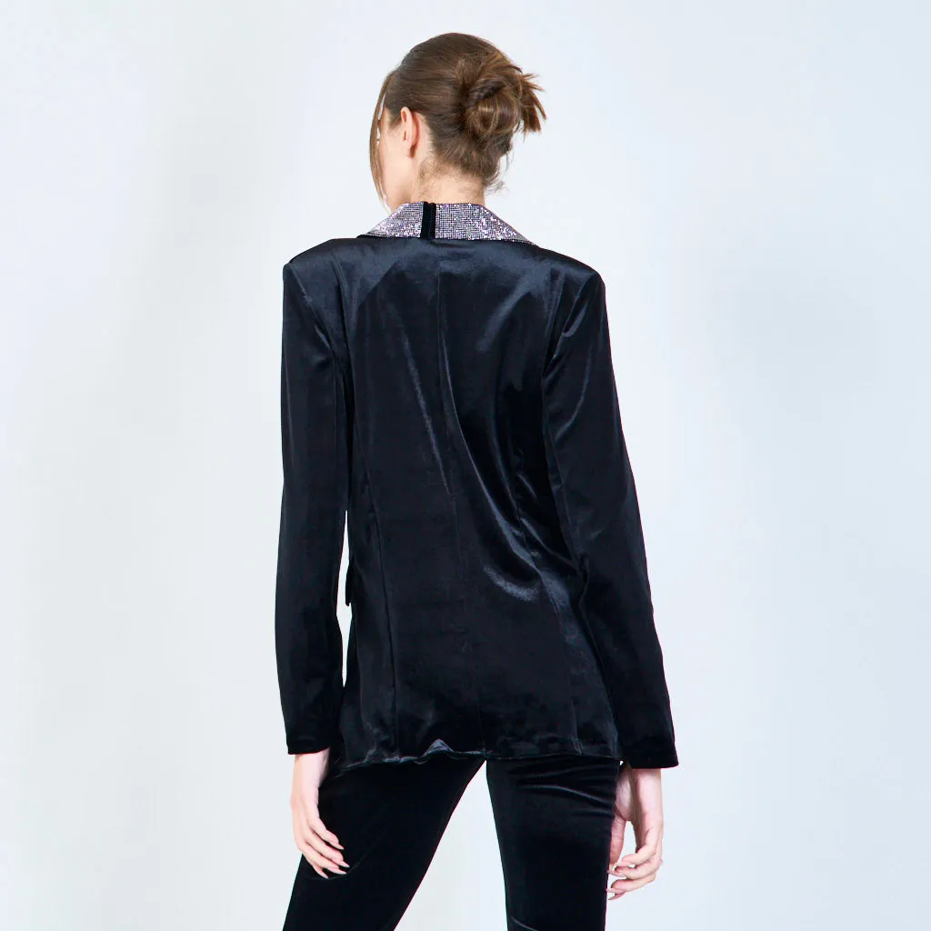 Velvet blazer with embellished lapel wholesale