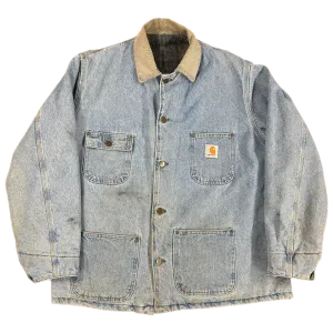 Vintage Carhartt "Stonewashed" Denim Blanket-Lined Chore Coat