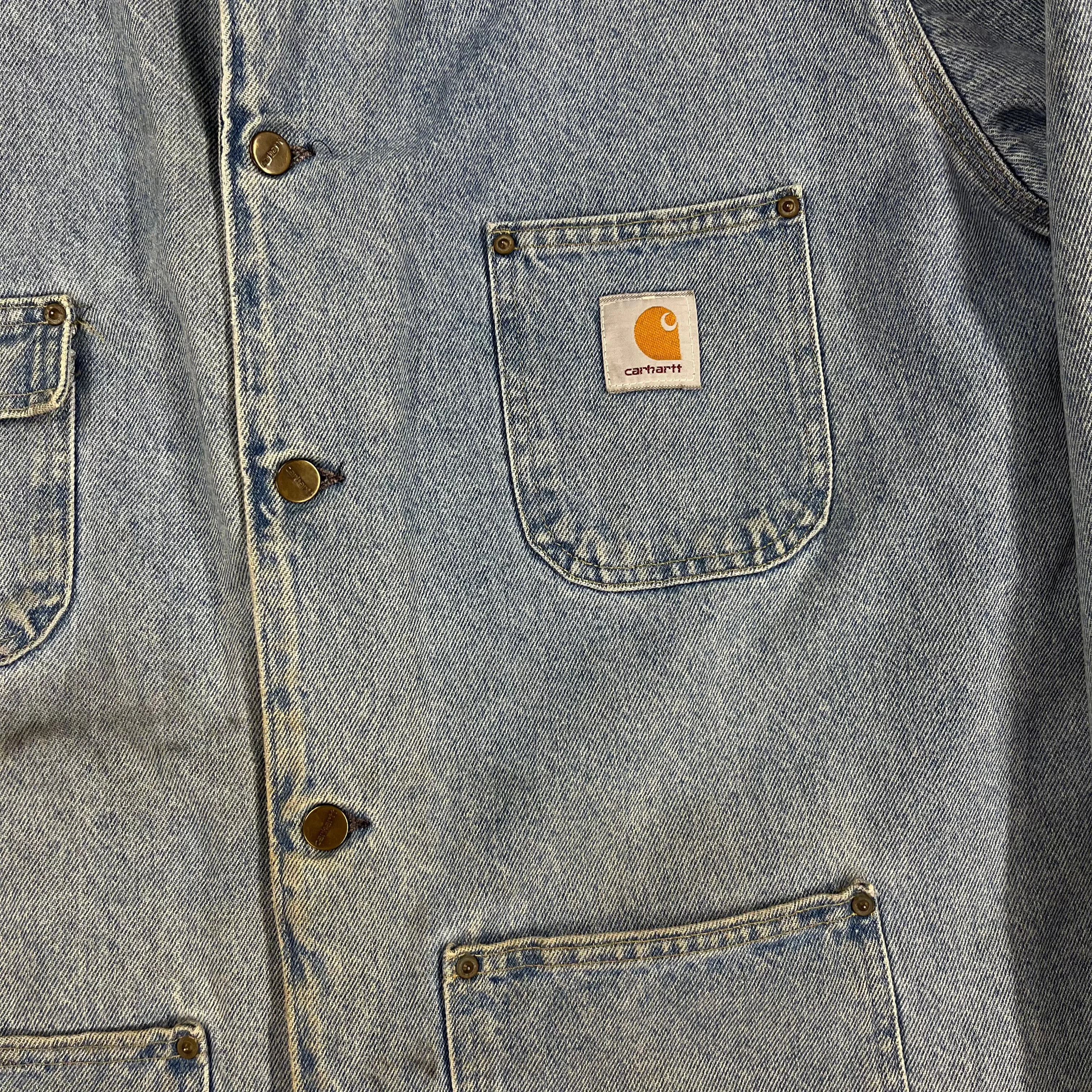 Vintage Carhartt "Stonewashed" Denim Blanket-Lined Chore Coat