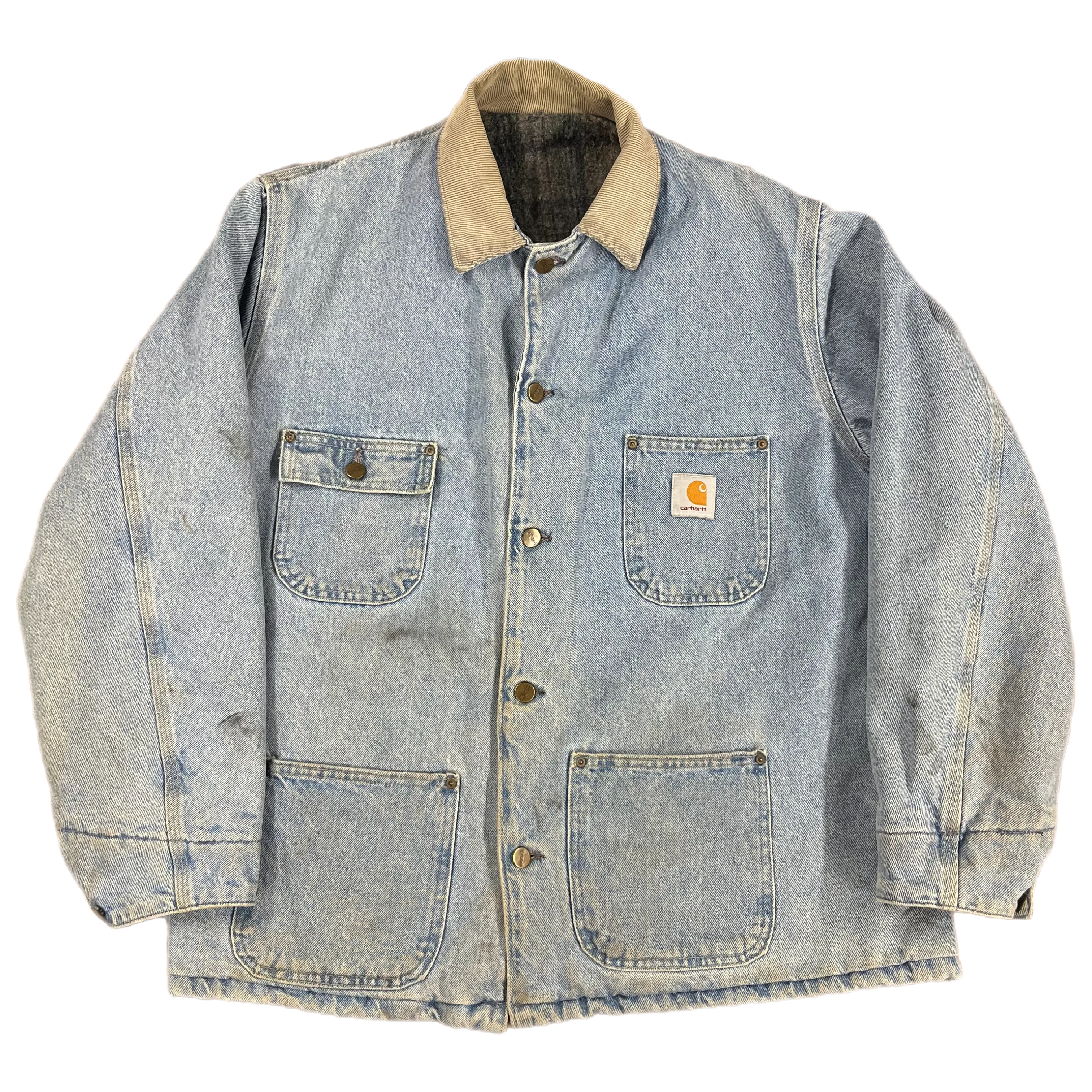 Vintage Carhartt "Stonewashed" Denim Blanket-Lined Chore Coat