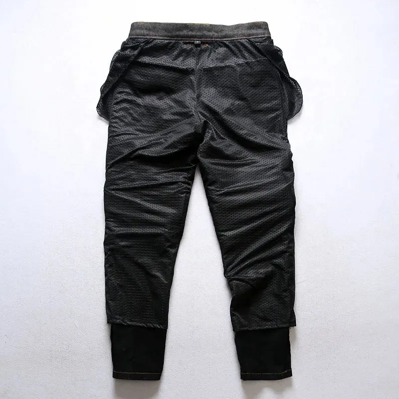 Vintage Heavyweight Woven Elastic Leather Pencil Trousers