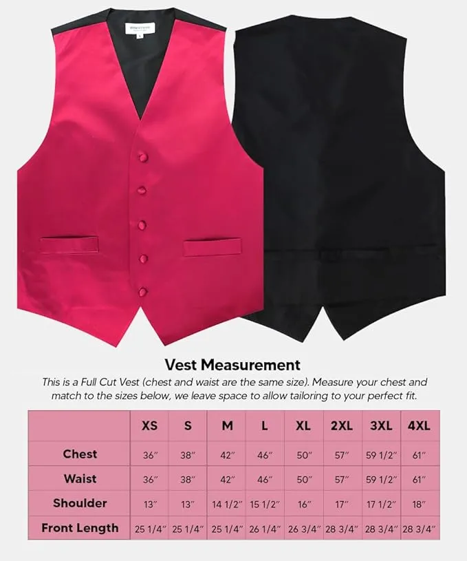 Vittorio Farina Men's Satin Vest, Necktie, Bow Tie and Pocket Square Set (Black Back)