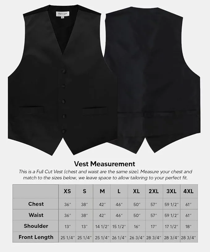 Vittorio Farina Men's Satin Vest, Necktie, Bow Tie and Pocket Square Set (Black Back)