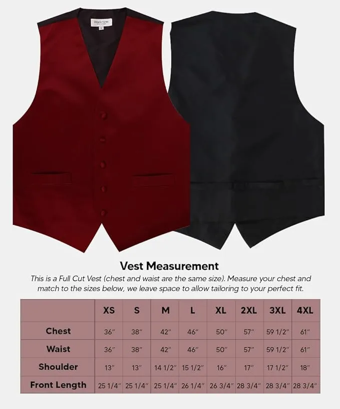 Vittorio Farina Men's Satin Vest, Necktie, Bow Tie and Pocket Square Set (Black Back)