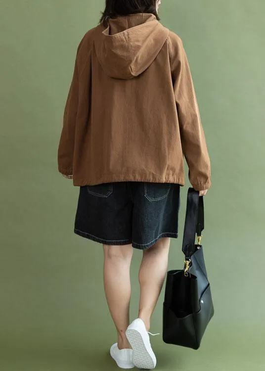 Women hooded Plus Size Long coats chocolate drawstring cotton short jackets fall