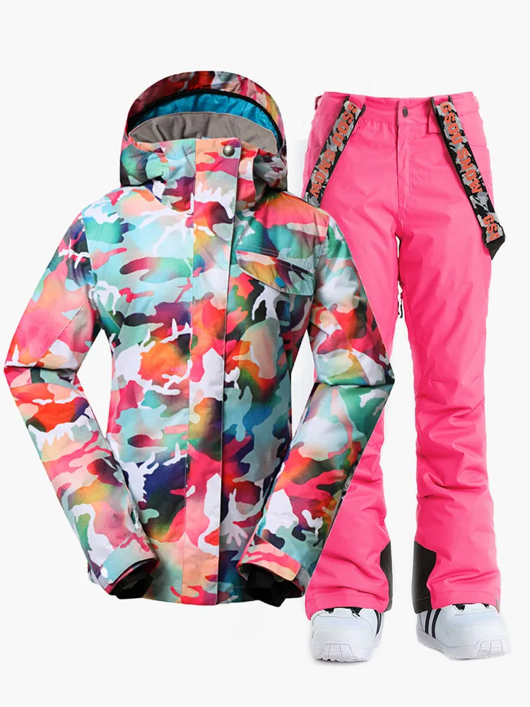 Women Ski Suits Camo Snowboard Jacket Pants Sets